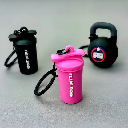 Mini Shaker Flasche & Kettlebell, Hantelplatte Schlüsselanhänger